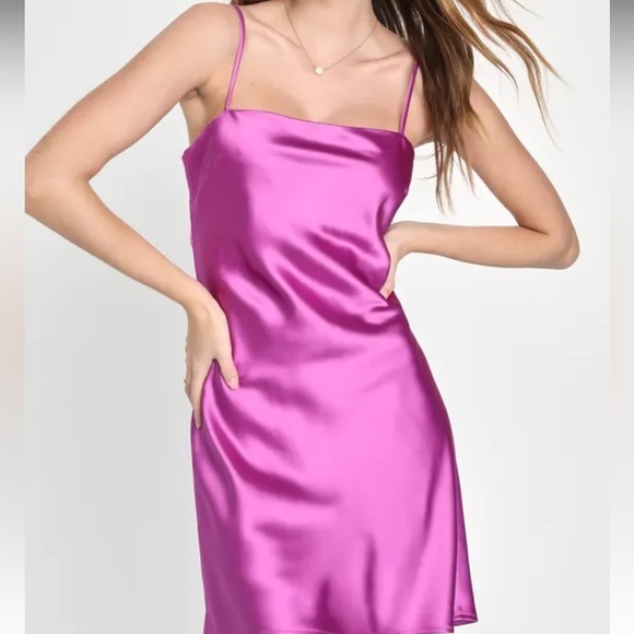 Lulu's Chic Allure Purple Satin Lace-Up Mini Slip Dress Size Small - Picture 1 of 7
